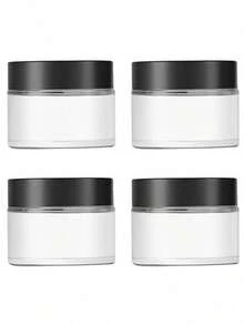 4 piezas Tarro de vidrio con tapa, recipiente circular transparente, tarro de viaje con forro interior y tapa negra, usado para almacenar exfoliantes de labios y Body, lociones, mantequillas corporales, sales de baño, líquidos