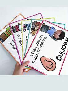 5 قطع مجموعة بطاقات الإحساس والملصقات | ديكور الفصل الدراسي ومستلزمات المدرسة المنزلية | ملصقات تعليمية للأطفال | تنظيم المعلم + طقم أنشطة إحساسية، رائع لديكور الغرفة