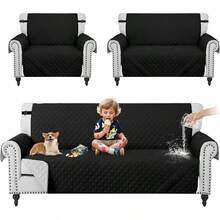 Funda de Sillón de 3 Piezas, Impermeable, Resistente a los Arañazos, Antideslizante, Funda de Sofá Lavable, Tela Ultra Suave y Elástica, con Hebilla Ajustable, Funda de Sofá Acolchada - Negro - Ver 13