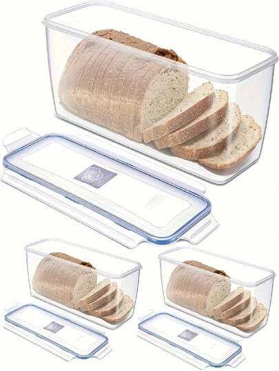 1个2.7升/95盎司密封食品储物盒，带防漏蓝色翻盖 - 透明可堆叠塑料厨房收纳盒，适用于面包、烘焙食品、冰箱和冷冻室 - 耐用、节省空间设计，食品储存和烘焙食品保鲜盒