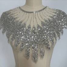 1 件亮片、珠子和蕾丝网装饰贴花服装配件，DIY 服装刺绣饰边