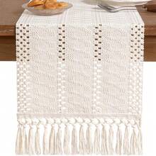 1 件波西米亚风格桌旗 Macrame 桌旗，适用于家居装饰，奶油色和棕色 Macrame 桌旗带流苏，适用于波西米亚风格餐厅卧室装饰、乡村新娘送礼会、农舍乡村风格桌旗、餐垫、感恩节圣诞节家居装饰（多种尺寸可选） - 白色 - 查看 8