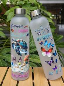 1pc 33OZ Plastic Water Bottle With Metal Cap, Fashion Design, Multiple Patterns Available Including 3D Patterns, Portable And Durable, Suitable For School, Camping, Sports, Fitness, Parties, Travel, Holiday Gifts And More