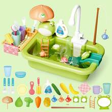 Green Frog Kitchen Play Sink With Running Water Pretend Play Wash-Up Kitchen Sets - Green - View 6