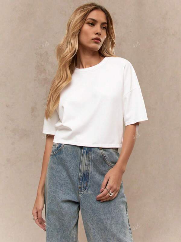 Alabaster White Cropped Oversized Tee 2025 Y2K Western Vacation Top Beach-Ready Summer Clothes For Women Going Out Staple Shirt Cute Casual Western Wear