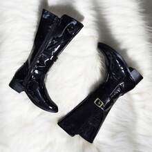 Botas Altas Para Dama Estilo Fina 300 Tipo recubierto Vintage Hebilla Cremallera lateral - Negro - Ver 3
