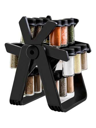 Especiero giratorio 18 frascos de vidrio plástico BPA free etiquetas embudo cocina organizador especias almacenamiento compacto resistente diseño moderno práctico fácil uso gourmet