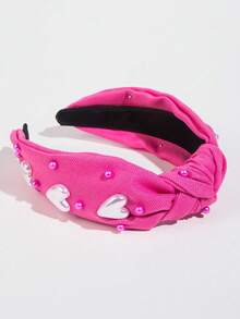 1 件复古优雅奢华纯色心形铆钉结头带，女士夏季日常佩戴发饰，发带，发箍 - 玫紅色 - 查看 2