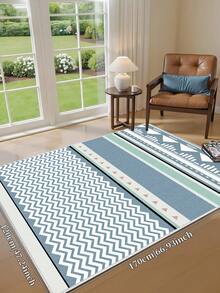 Tapete moderno minimalista azul, 1 peça, lavável, antiderrapante, de lã sintética, 1160g/m², para sala de estar, quarto, cozinha, escritório, entrada