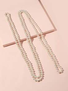 1 件女士多层玻璃珍珠可调节长度项链 - 米色 - 查看 1