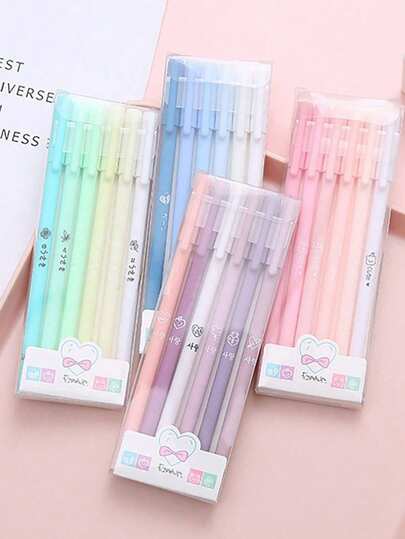 1pc/6pcs-Pack Morandi Color Gel Black Ink Pen Set, Retractable Cute Creative Student Pen, Kids Girls Ladies School Office Supplies Gifts, Vintage Stationery Office Supplies Signature Pen, Perfect For School Office Supplies, Writing Pen, Student Highlight Marker