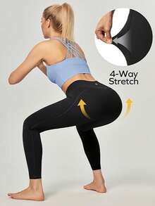 3-Pack Women Seamless Yoga Pants,High Waisted Butt Lifting,With Pockets,Tummy Control,Workout Running Yoga Leggings,Full Stretch Solid Black Leggings,Breathable Sweat-Wicking - 3件 - 查看 4