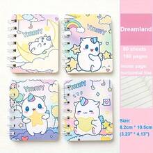 4 件 A7 螺旋笔记本 - 可爱卡通图案，4 种设计，160 页（80 张）厚硬封面迷你日记本，便携尺寸 3.14 英寸 X 4.13 英寸，适用于学校、办公室、笔记记录和书写、主题文具、优质纸质材料