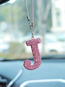 1pc Car Rearview Mirror Decoration With Full Diamond Letters Car Interior Pendant Car Interior Decoration Accessories - Pink - View 18