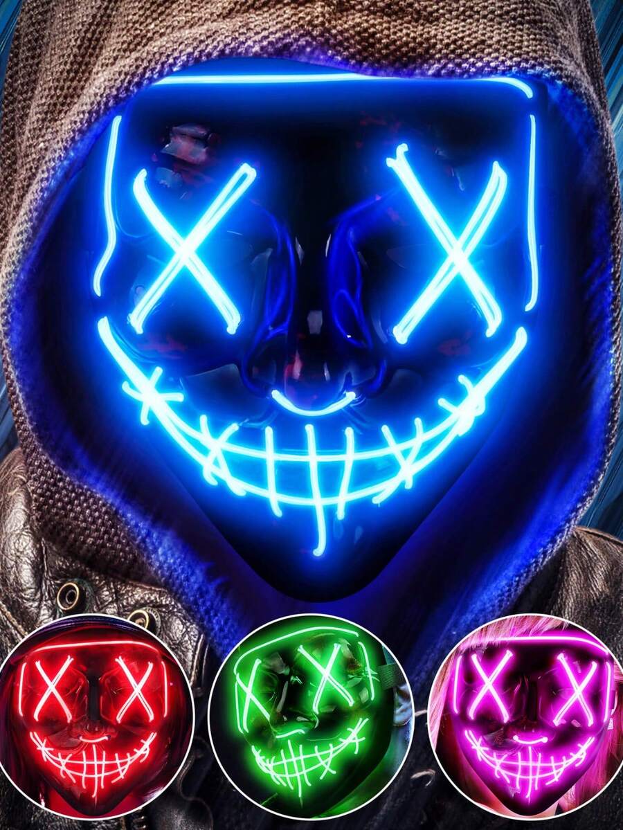 恐怖LED万圣节面具，圣诞节发光角色扮演面具，发光派对化妆舞会面具，派对氛围装饰，派对恶作剧道具，魔术道具，LED派对面具服装，3种灯光模式，万圣节面具