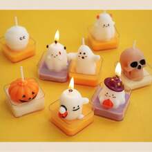 1pc Halloween Pumpkin & Ghost Scented Candle, White Smokeless, Suitable For Home, Pool, Bar, Gifts, Birthday Celebration Party, Wedding Decoration And Emergency. Halloween, Ghost Festival, Autumn, Holiday, Christmas, Winter, Holiday, Festival, Room Decor, Gift, Handmade, Size: 1.65in*1.45in Home Decor Halloween Decor