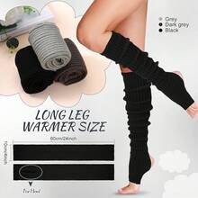 Long Leg Warmers Women 24 Inch Over Knee Knit Ribbed Leg Warmer Stirrup Yoga 80s Party Dance Ballet Supply - Hitam, Abu-abu, Abu-abu Tua - View 7