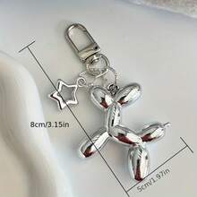 1pc Silver Star Shaped Balloon Dog Keychain Pendant Packaging Decoration Dark Cool Men's And Women's Pendant Ins Style - 銀色 - 查看 2