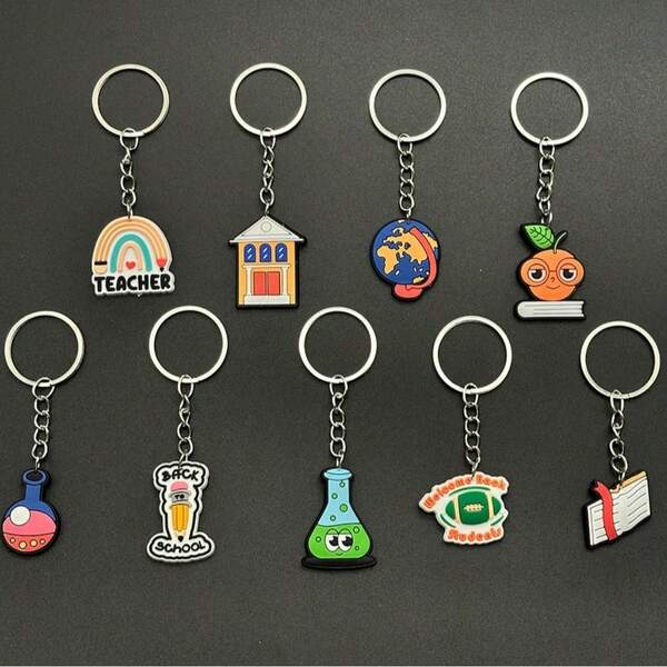 9 pièces/set Porte-clés pendentifs en série campus en PVC souple et caoutchouc, charmants sacs d'école + faveurs personnelles de fête, design polyvalent et adorable, cadeau pour la nouvelle année scolaire