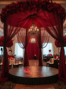 Wine Red Wedding Arch Curtain Tulle Polyester Fabric, 1-Piece Package, With Dimensions Of 75 Cm / 160 Cm * 600 Cm / 800 Cm. Transparent Background Curtain, Perfectly Suitable For Wedding Party Ceiling Decoration, Table Runner, Chair Back Decoration, And Various Event Scenes Such As Weddings, Engagements, Valentine's Day, Halloween, Christmas, Mother's Day, Birthday Parties, Graduation Ceremonies, And Banquet Decorations.
