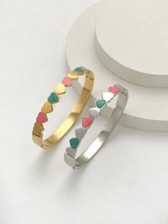Fashionable New Simple Versatile Exquisite Luxurious Elegant 18K Gold Plated Stainless Steel Heart Shaped Women Bracelet, Subtle Design For Daily Wear