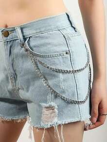 1 Piece Of Women's Metal Double-Layer Waist Chain Personalized Versatile Pants Chain Jeans Hip-Hop Punk Style Waist Accessory Suitable For Daily Use - Silver - View 2