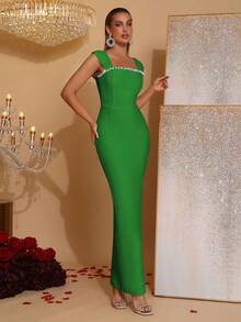 Modphy New Sexy Sparkling Rhinestone Decor Sleeveless Backless Maxi Bandage Dress, Elegant Women'S Long Formal Gown For Wedding, Party, Events