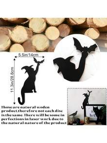 1pc Halloween Cat Bat Door Decoration - Wooden Cat Bat Door Corner Decoration, Black Cat Bat Door Frame Corner Sign, Home Door And Window Right Angle Decoration, Halloween Ghost Party Supplies