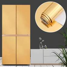 1 Roll Of Metal Texture Self-Adhesive Vinyl Wall Paper, Viscous Wallpaper, Silver/Gold Metal Stainless Steel Texture Decorative Film, Refrigerator, Dishwasher, Disinfection Cabinet Furniture Decoration, Cabinet And Dining Table Color Change Renovation Decoration,Peel And Stick Wallpaper
