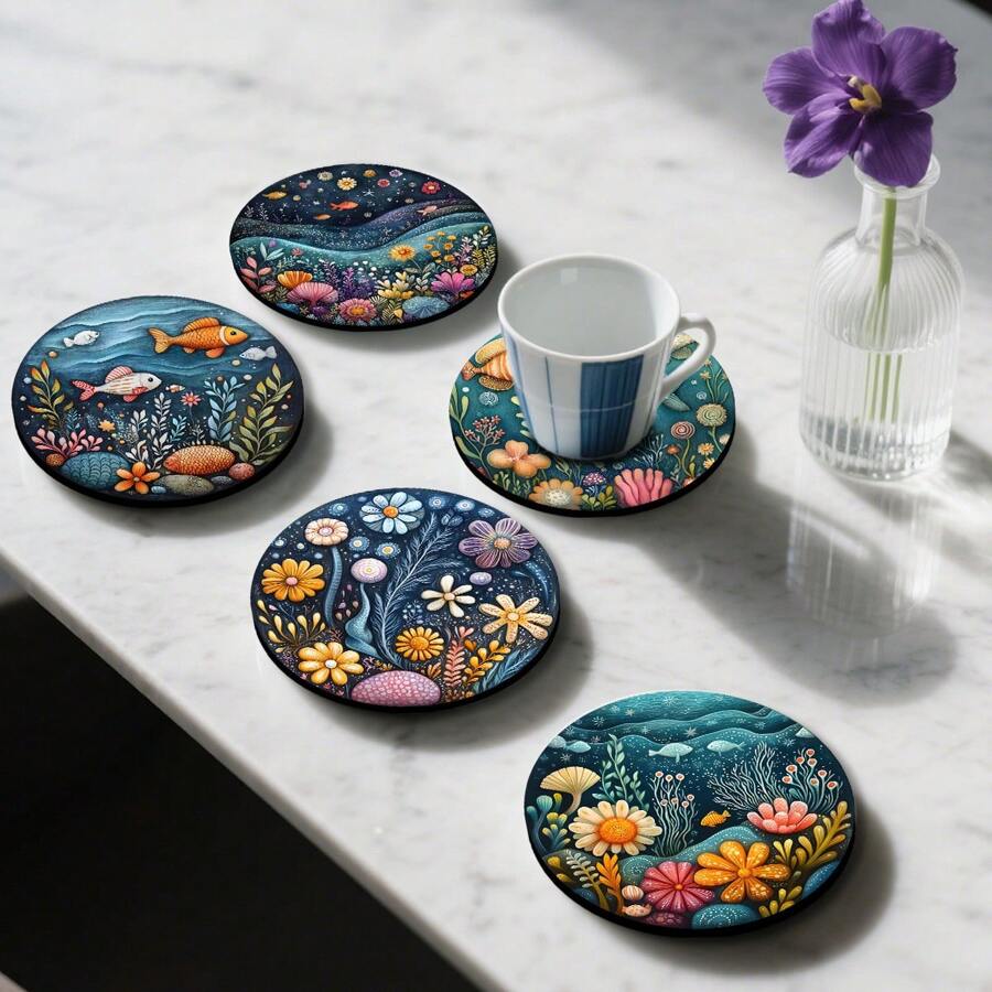 6 pièces de dessous de verre courts bohèmes de décoration de table créative avec motif de poissons. Dessous de verre universels pour tasses à thé et tasses à café, parfaits pour la maison et le bureau. Cadeau parfait pour l'automne, Halloween, Thanksgiving et les anniversaires