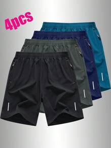 4 Stücke Set sommerlicher, lässiger und modischer, schnell trocknender Herren-Shorts für Sport, Laufen, Fitness und Strandmode, mit reflektierendem Druckdesign, das perfekte Geschenk für deinen Freund