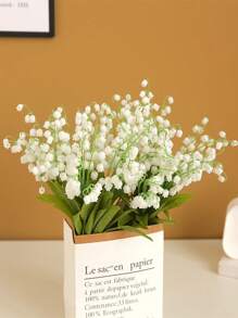 10PCS Artificial Lily Bouquet Plastic Artificial Flower Green Plant Stem Wedding Bride White Bouquet Used For Garden Room Desktop Vase Home Decoration