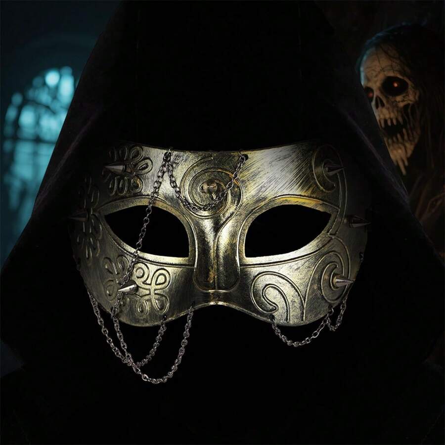 6.3*3.7Inch Punk Style Masquerade Mask For Men Women Halloween Mardi Gras Costume Party Prom Accessories - 金子 - 查看 1
