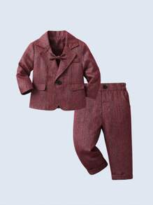 BOARNSEORL 2 件套年轻男孩绅士西装套装：带蝴蝶结的西装外套和裤子，时尚，适合生日派对、除夕夜、婚礼、合唱团表演、1 岁生日派对