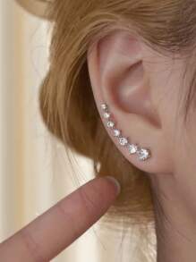 1 Pair Minimalist Single Row 7 Cubic Zirconia Design Women Earrings, Fashionable Summer Date Dress Accessories
