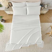 6pc Lux Decor Fitted Bed Sheets Sets, Soft Deep Pockets With Elastic Corner Straps, Easy-Fit Breathable Sheets, Hotel Quality Luxury Bedding Linen Sheets Sets For Full Queen King California King Size Bed, Perfect Bedding Sets Gift - 白色 - 查看 4