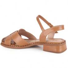 Vitrine shoes Flat Sandals Low Heel Closed Casual Showcase Shoes Baroque Vintage Elegant PU Leather Buckle - 棕色 - 查看 4