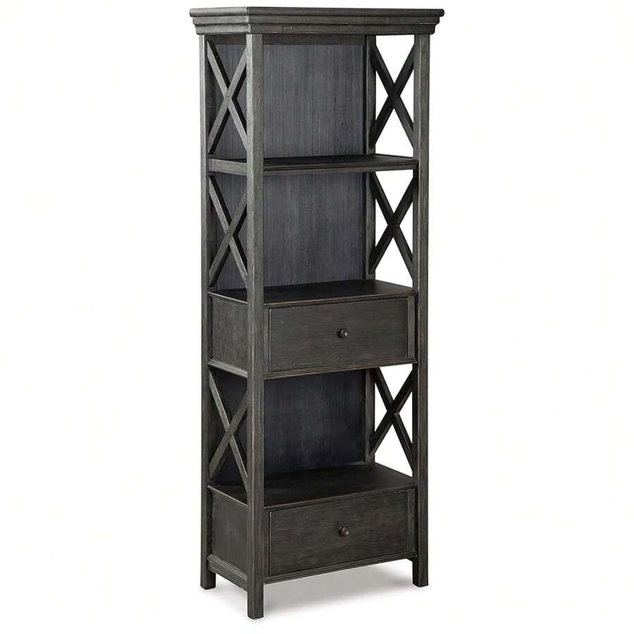 Tyler Creek Farmhouse 75"" Display Cabinet Or Bookcase With Drawers, Almost Black - Multicolor - View 1