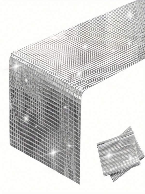 1/2 stuks 70's Disco Glitter Tafelloper - Polyester, Geruit Ontwerp Geschikt voor Bruiloften, Feesten en Vakanties, 13" X 71", Verjaardagsfeest Tafelloper, Geschikt voor Kerstmis, Halloween, Bijeenkomsten en Eettafeldecoratie