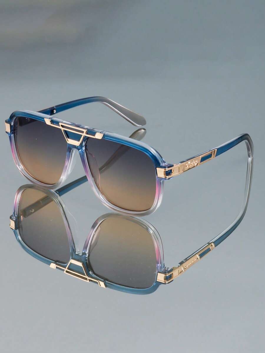 新款时尚复古金属双梁飞行员大镜框高品质独特户外旅行装饰眼镜，男女皆宜，适合街头潮流、沙滩派对、度假、休闲、商务、通勤和优雅个性化 - 彩色 - 查看 1