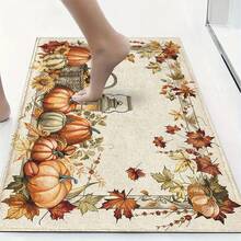 1pc Autumn Yellow Pumpkin & Leaf Print Faux Wool Face TPR Bottom Entryway Mat, Bathroom Mat, Kitchen Mat, Laundry Room Mat, Holiday Atmosphere Decor, Home Decor, Party Decor, Wedding Decor, Dining Decor - ZFYR-132 - View 7