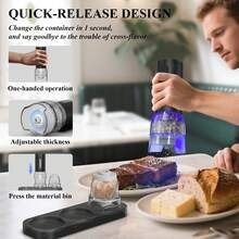 PANCERKA Dual Quick-Swap Containers - Electric Salt & Pepper Grinder Set With Ceramic Blades, Adjustable Coarseness, LED Light, Great For Home Cooking And Gift Giving - Multicolor - View 4