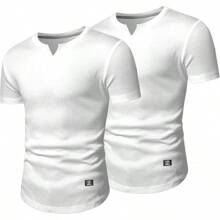 Mens Muscle Slim T Shirt V-Neck Longline Henley Shirt Gym Workout Athletic Tee Shirts