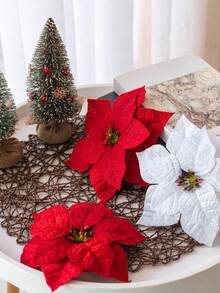 Conjunto de 10 flores artificiais de 20 cm para decoração de árvore de Natal, flores de poinsétia de veludo simuladas, ideais para decorar galhos de árvores de Natal, perfeitas para decoração de casa, quarto, casamentos, festas de fim de ano, mesas de Natal e para montar sua própria árvore e guirlanda natalina. Não requer pilhas. | Decoração de Natal e Ano Novo