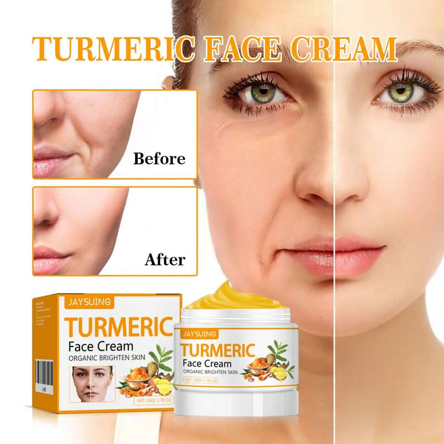 JAYSUING Turmeric Firming & Brightening Face Cream - Anti-Aging Moisturizer For All Skin Types, Helps Reduce Wrinkle Appearance & Lighten Fine Lines, Evens Skin Tone, Soothes Dryness, Improves Elasticity For A More Youthful Look - Korean Skincare Inspired - 黃色 - 查看 1