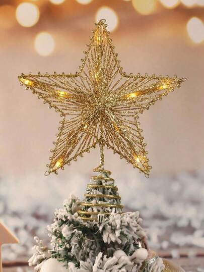 1pc Christmas Tree Topper, Mini Five-Pointed Star Christmas Tree Topper, Christmas Party Decor Five-Pointed Star, Golden Star Shaped Tree Topper, Holiday Christmas DIY Supplies