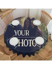 1pc Custom Round Tablecloth - Designed With Your Personalized Logo, Photos And Text, Washable, Stain-Resistant Polyester Tablecloth, Suitable For Christmas, Halloween, Valentine's Day, New Year, Easter, Thanksgiving, Father's Day, Mother's Day Decor And Gifts. Add A Special Touch To Your Holidays, A Perfect Gift For Your Girlfriend, Boyfriend, Wife Or Husband.
