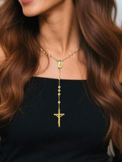 1件十字架吊坠Y型项链，宗教饰品，周年纪念礼物，适合休闲、教堂、节日等场合，宗教象征，优雅配饰