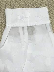 大码女式休闲提花衬衫，宽松纹理白色长袖衬衫，适合秋季、返校、日常穿着、度假 - 白色 - 查看 8