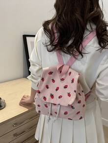 Nueva mochila de moda elegante y versátil para mujer con estampado de fresa